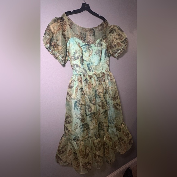 Hot Topic Aqua Mermaid-Print Sheer Midi Dress with Ruffle Hem - Picture 5 of 7